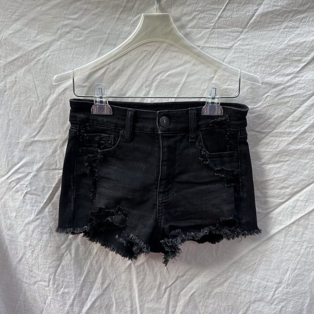 AEO Black Ne(x)t Level Stretch Distressed Short Shorts